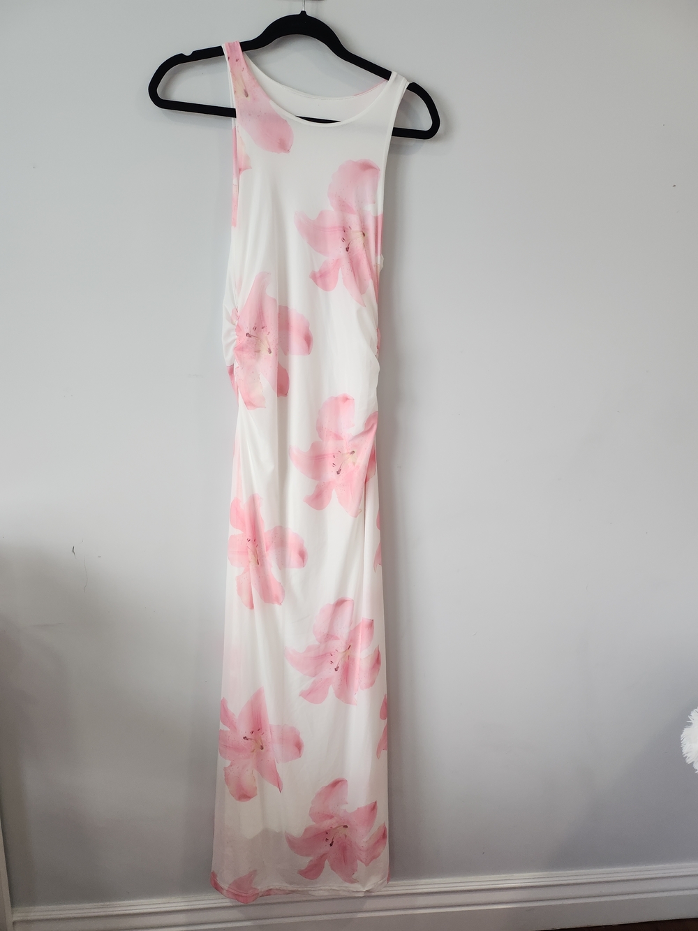 White Maxi Dress with Pink Floral Print